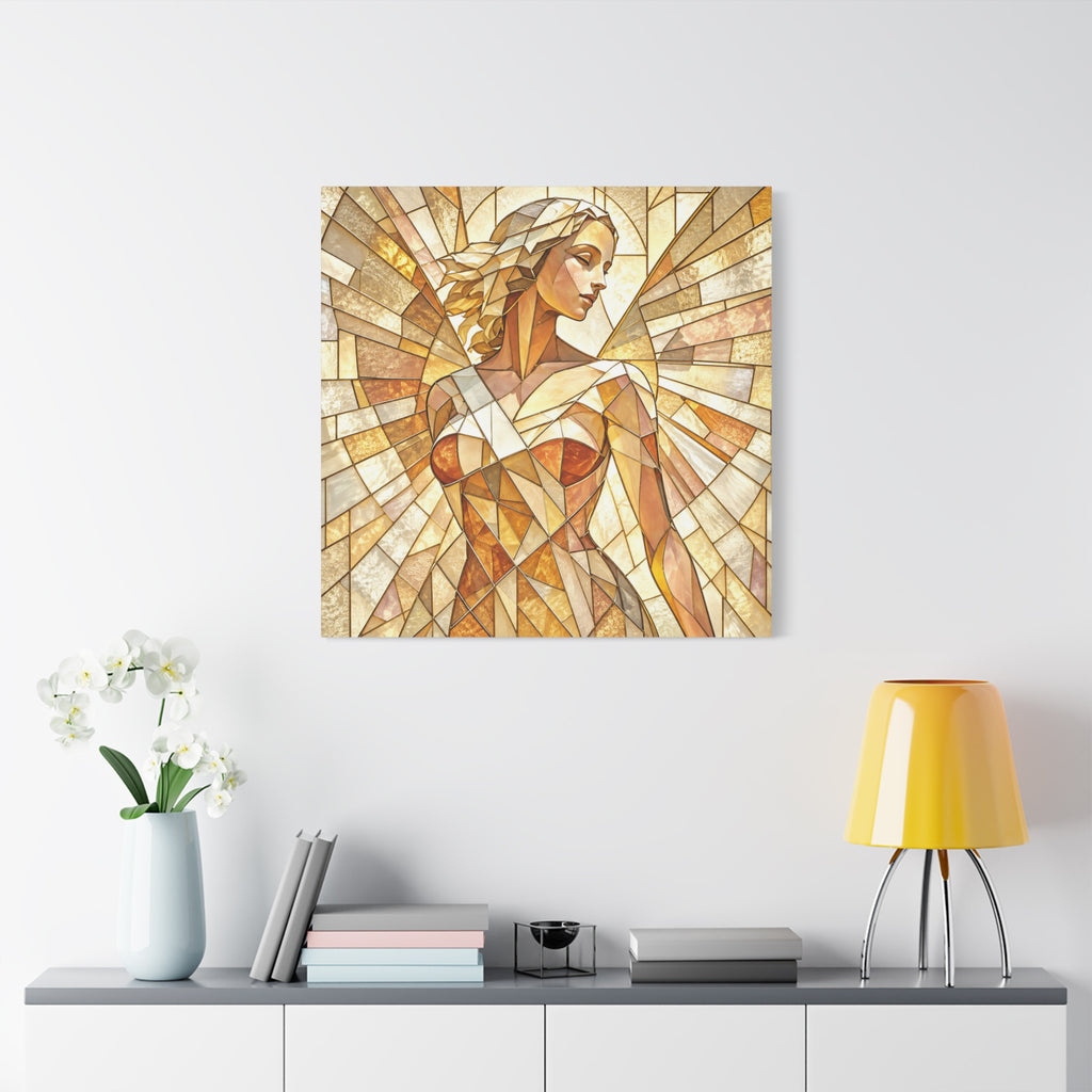 The Light She Carries | Golden Stained Glass Angel Art