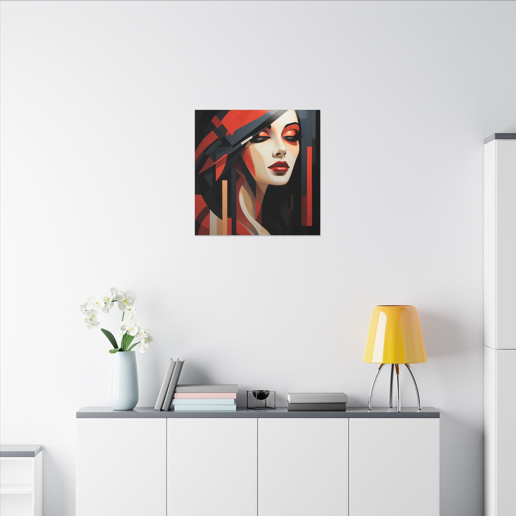 Red Interval – Modern Geometric Female Portrait Canvas Print