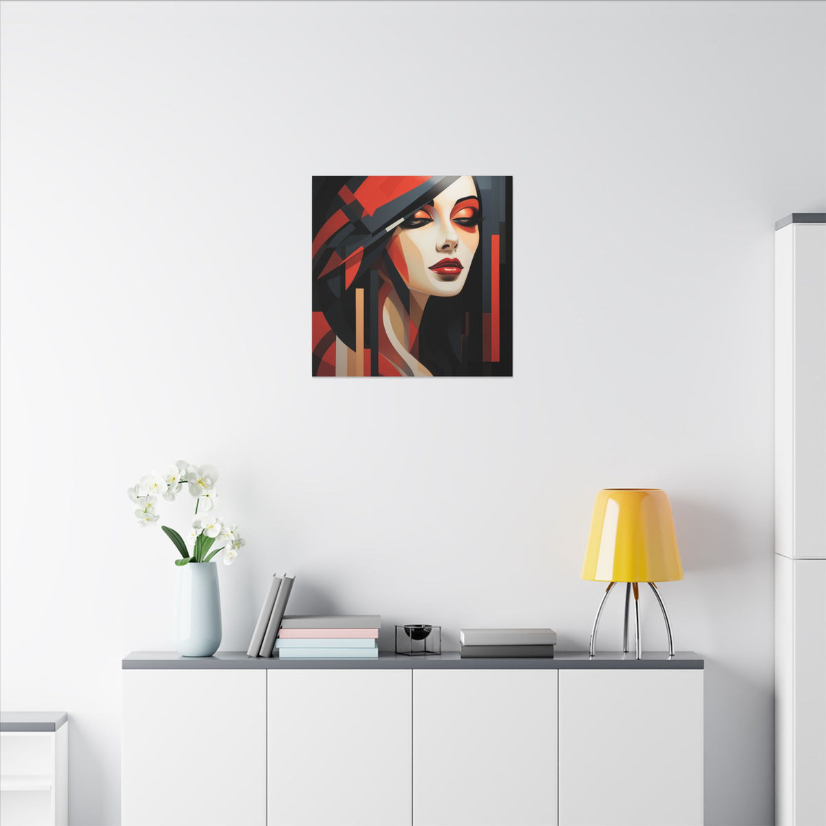 Red Interval – Modern Geometric Female Portrait Canvas Print