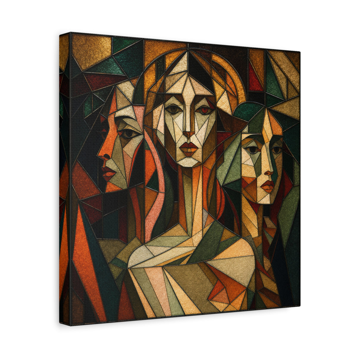 Three Ways of Seeing — Cubist Stained Glass Women Wall Art