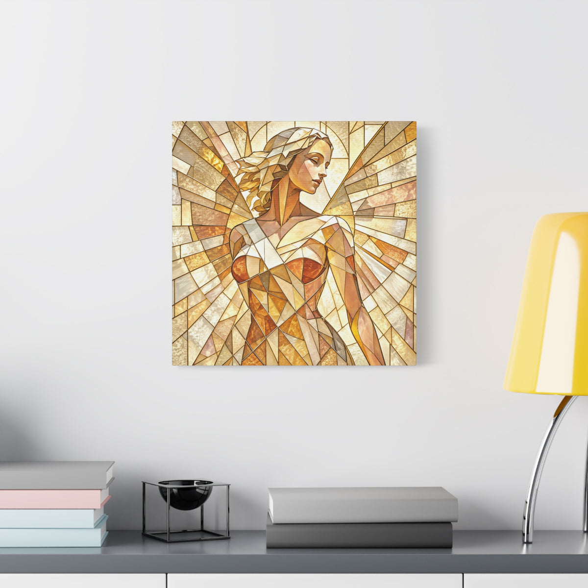 The Light She Carries | Golden Stained Glass Angel Art