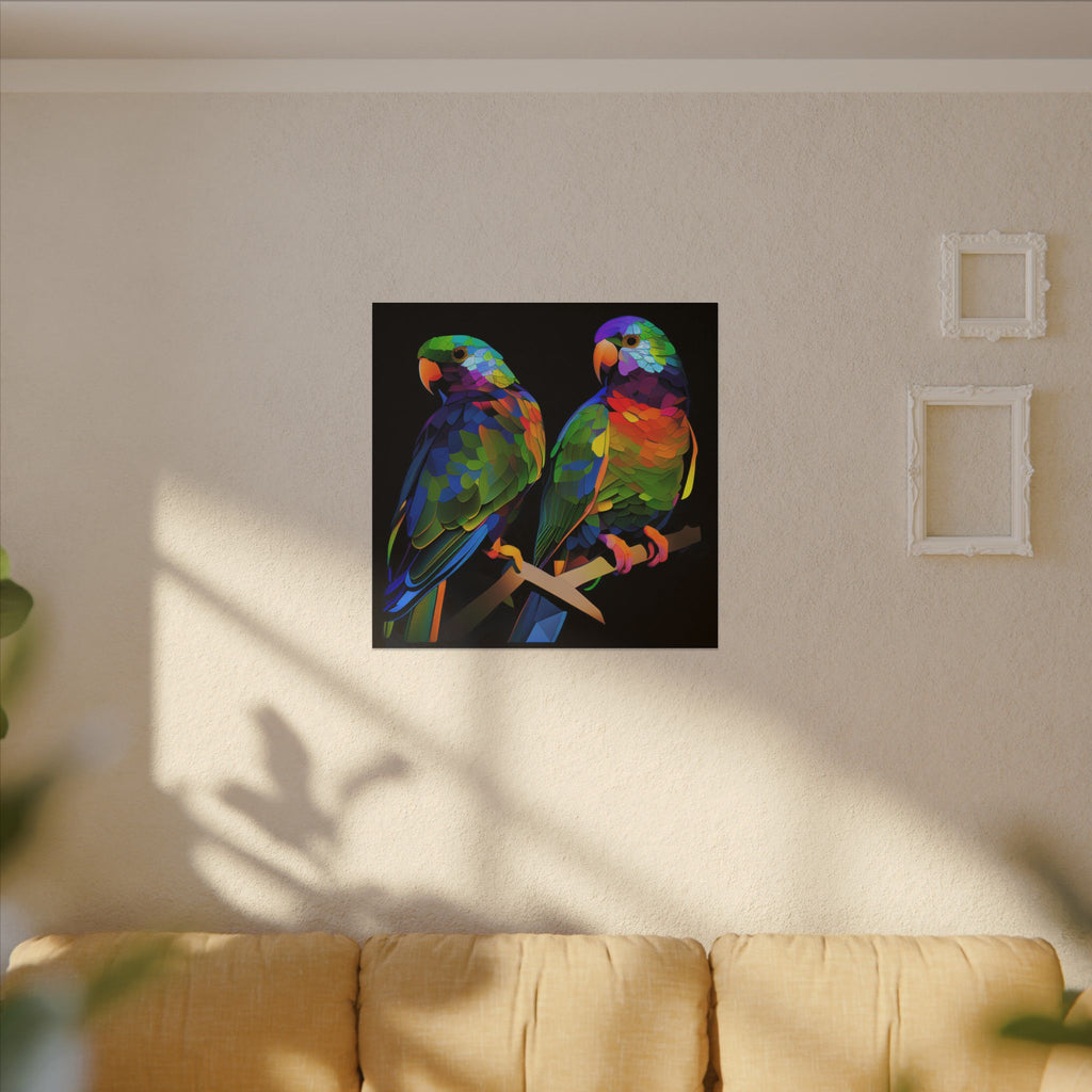 Electric Pair – Colorful Geometric Parrot Canvas Print