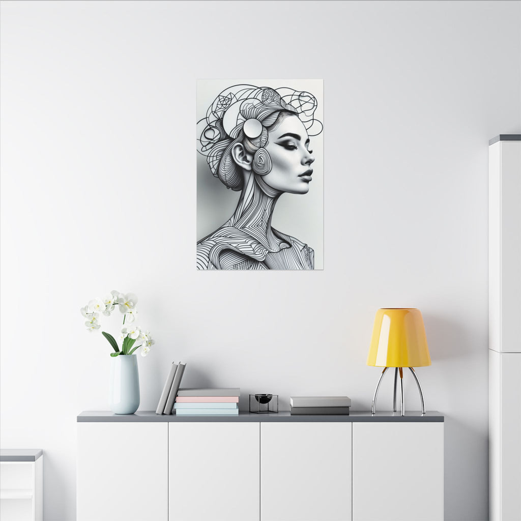 Lines of Becoming – Monochrome Futurist Line Portrait Canvas Print