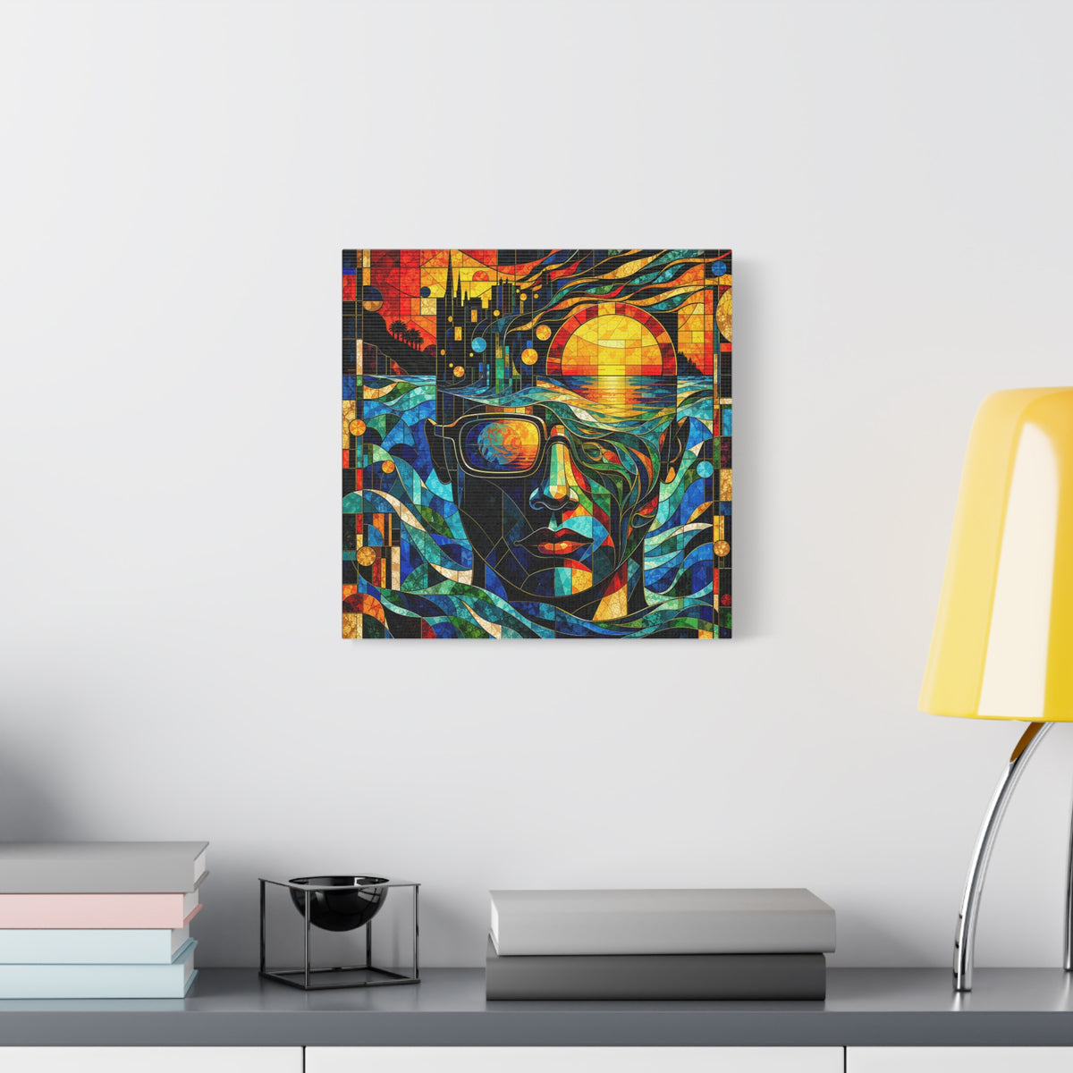 Sunset in His Eyes - Stained-Glass Sunset Portrait Canvas