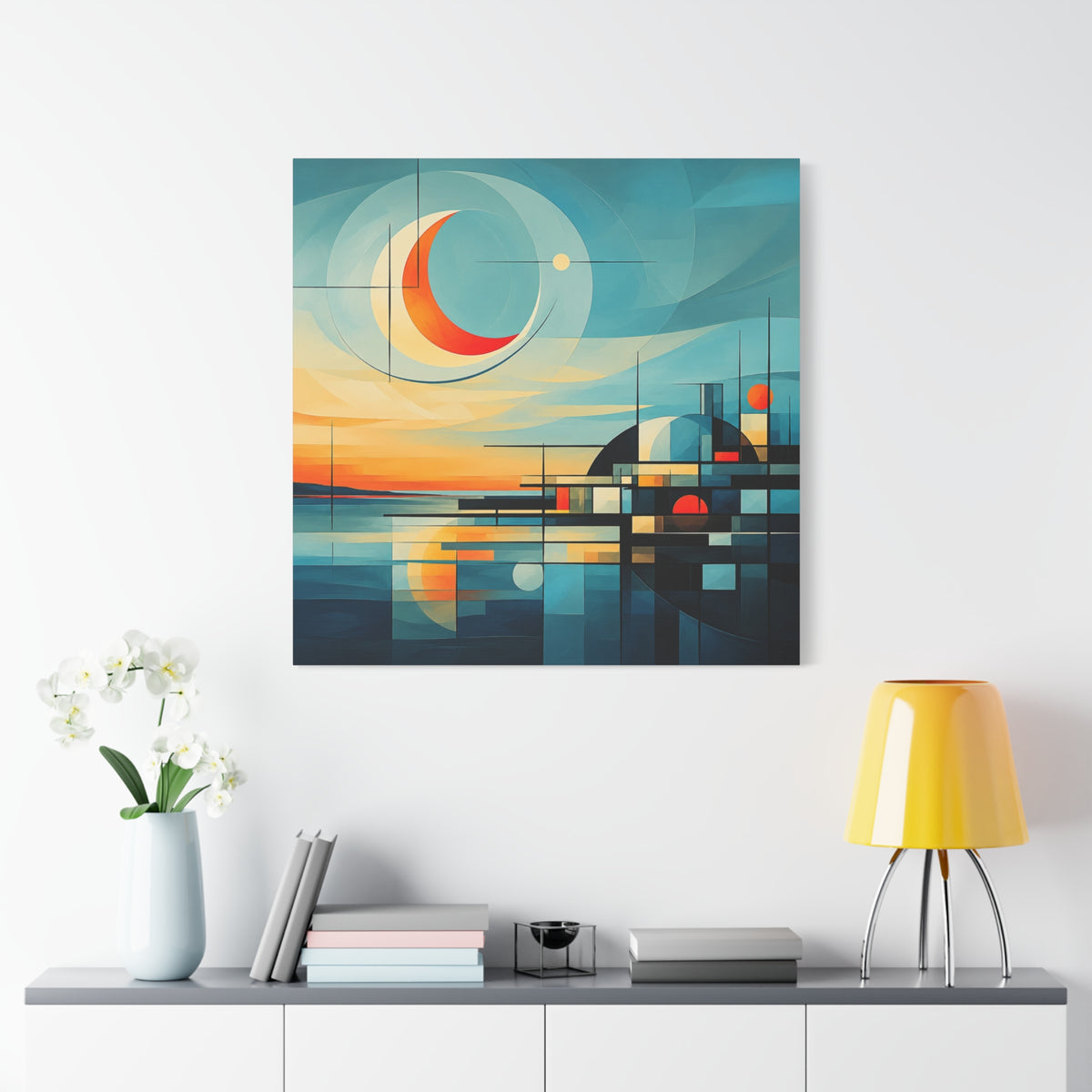 Crescent Harbor at Dusk — Abstract Matte Stretched Wall Decor