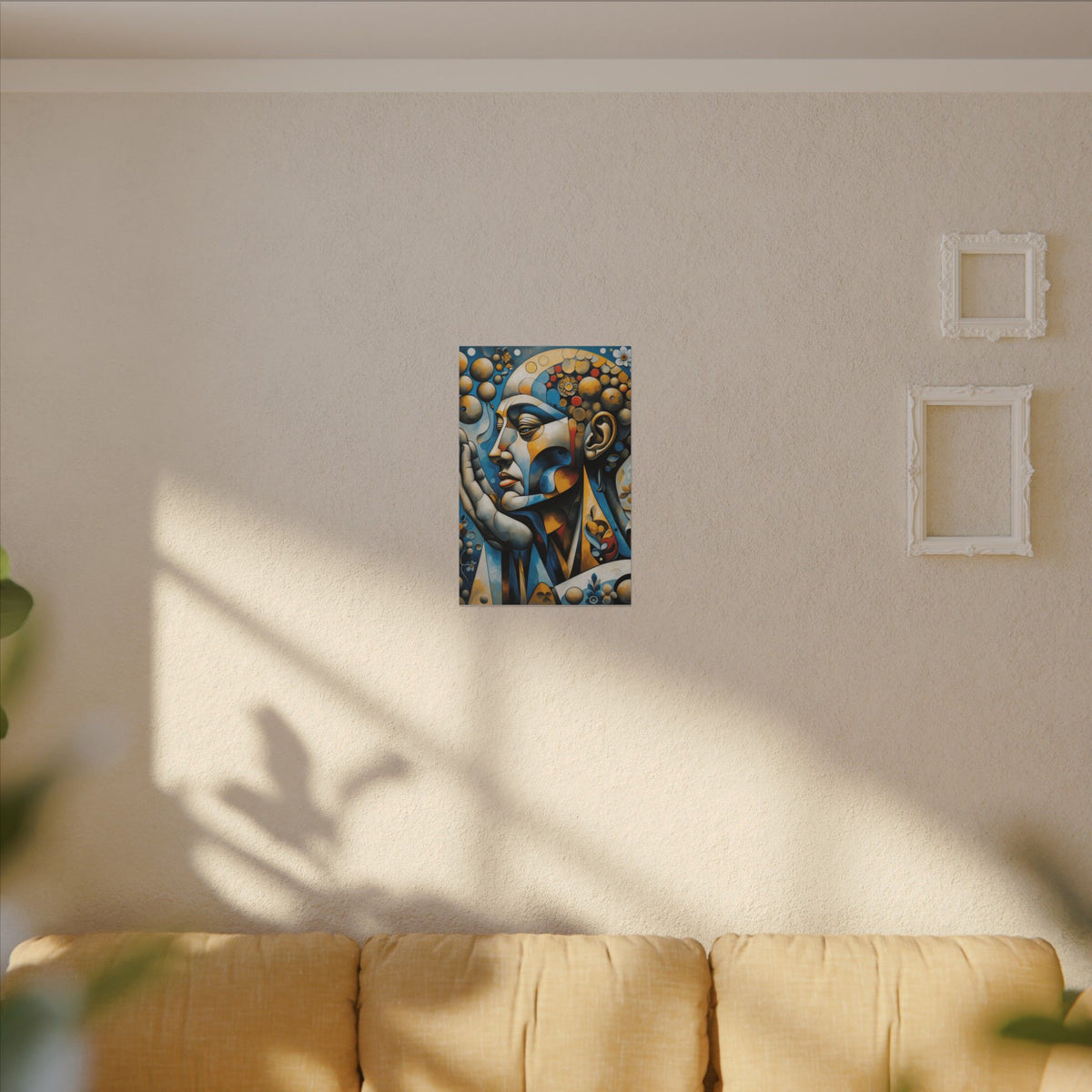 Prayer in Color – Geometric Praying Figure Canvas Print