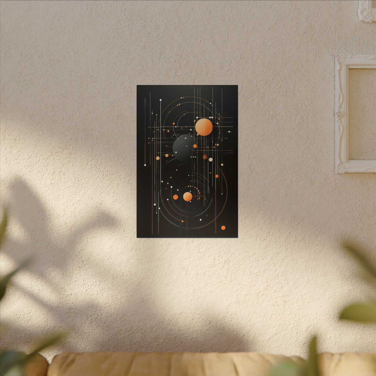 Orbit After Dark – Black Orange Geometric Abstract Canvas Print