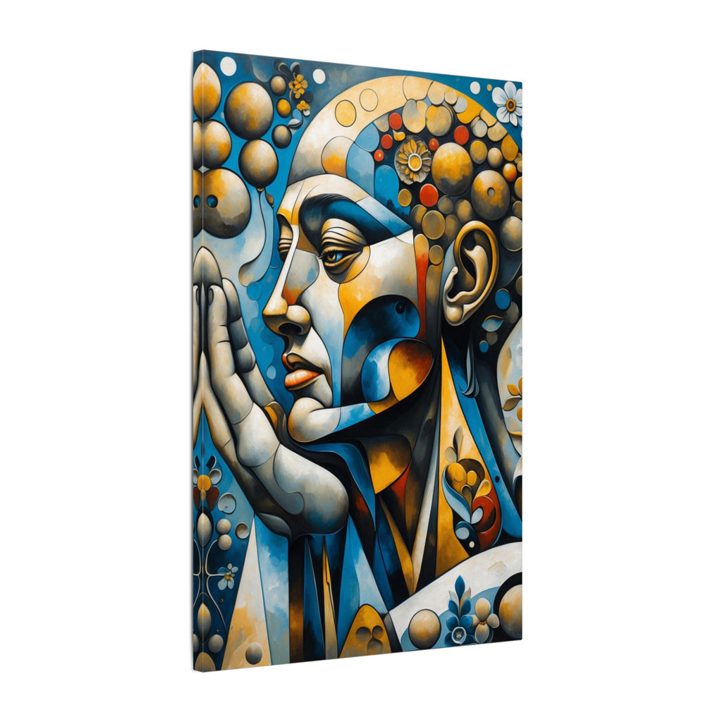 Prayer in Color – Geometric Praying Figure Canvas Print
