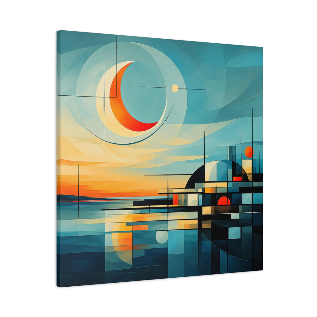 Crescent Harbor at Dusk — Abstract Matte Stretched Wall Decor
