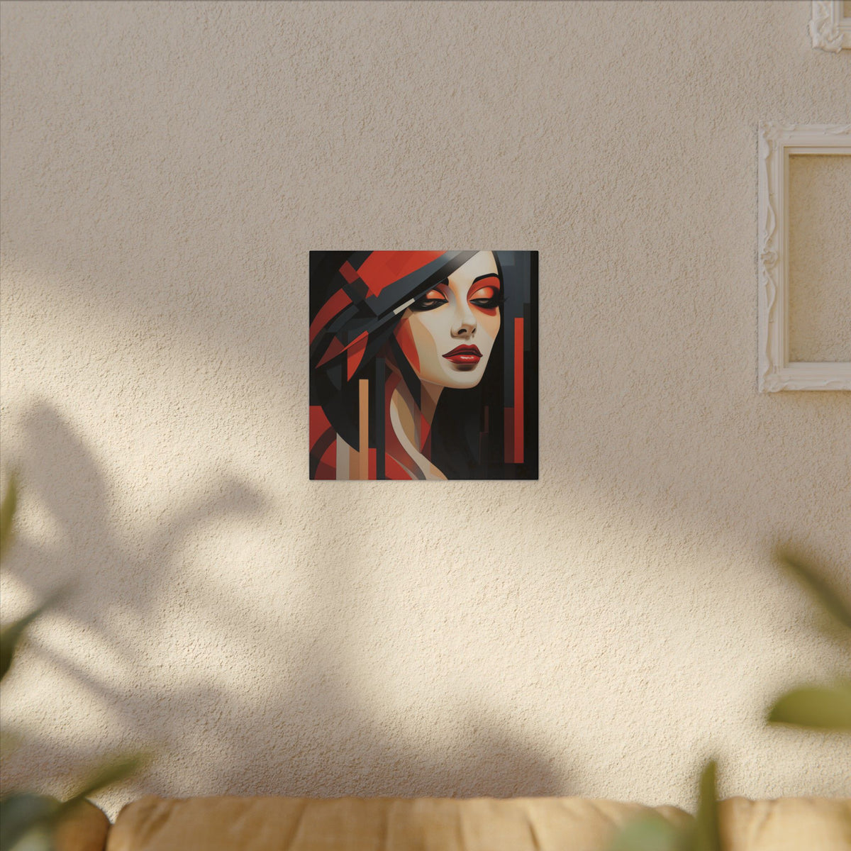 Red Interval – Modern Geometric Female Portrait Canvas Print