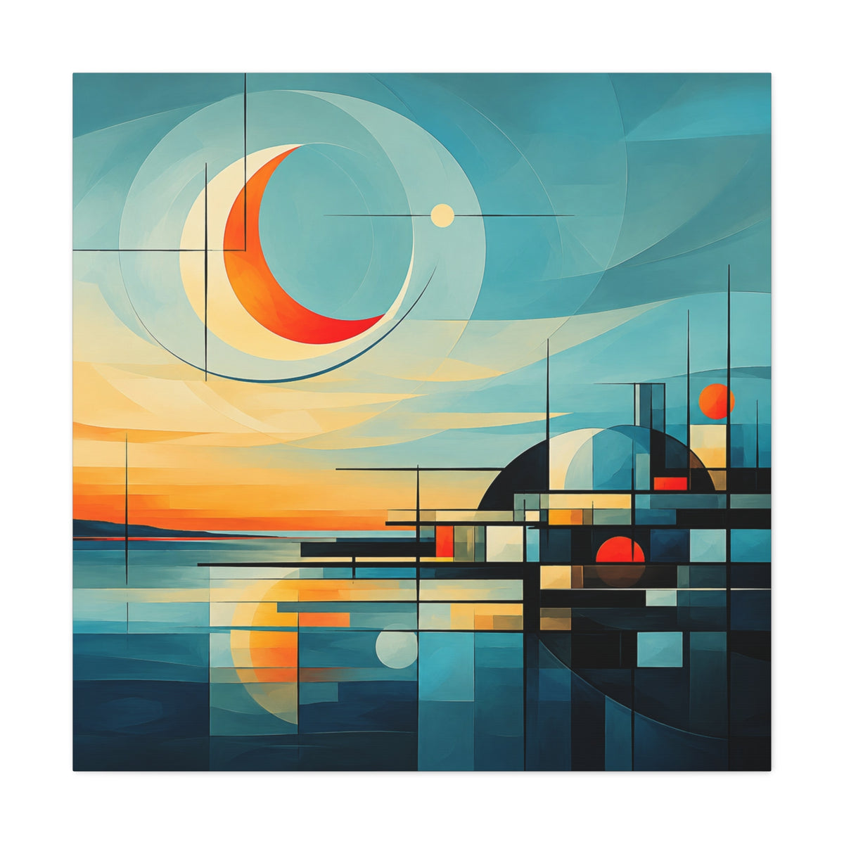 Crescent Harbor at Dusk — Abstract Matte Stretched Wall Decor