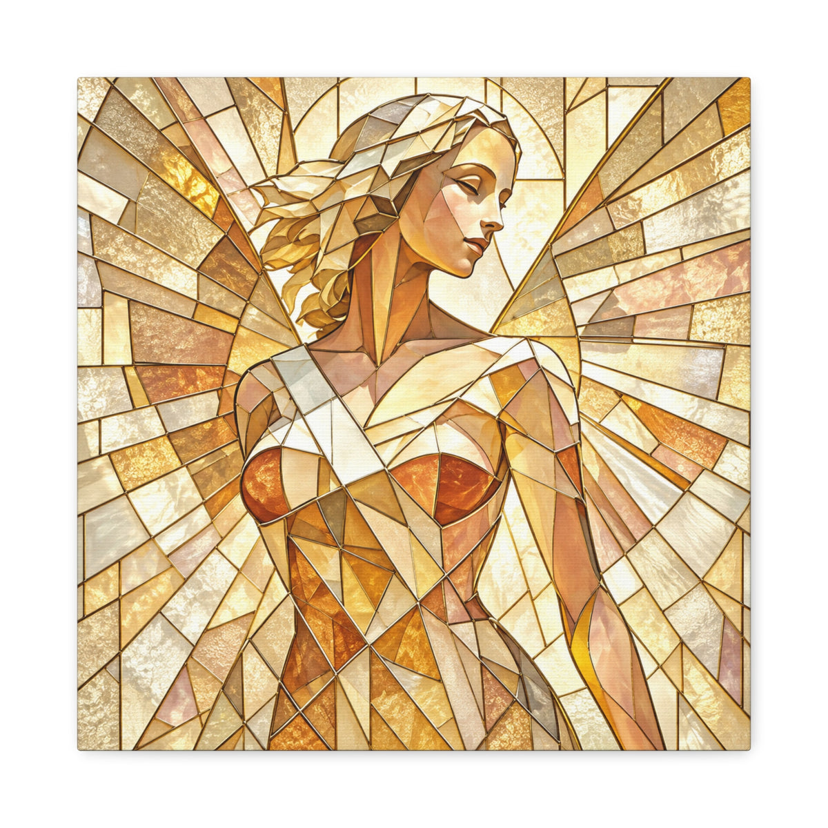 The Light She Carries | Golden Stained Glass Angel Art