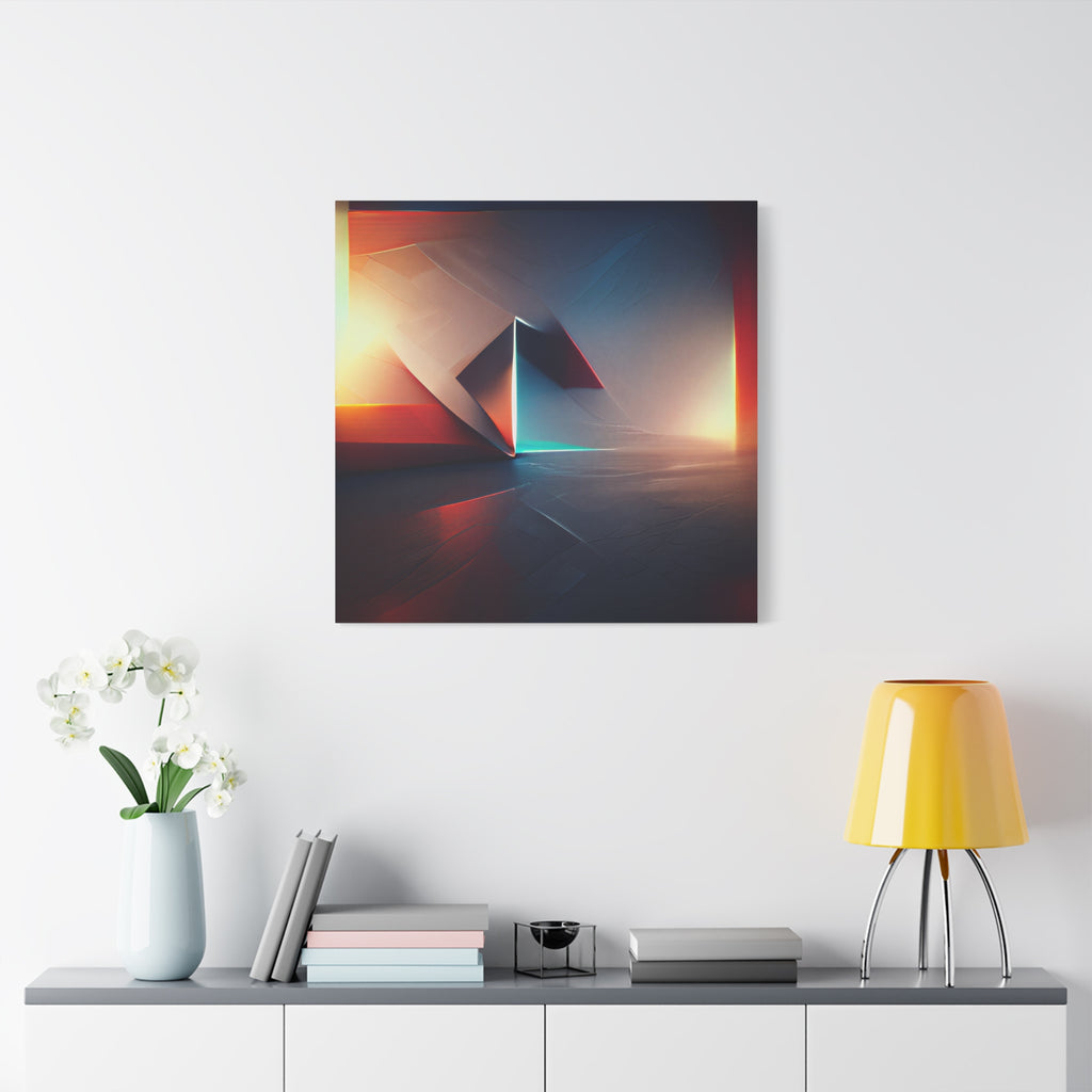 Threshold of Light — Luminous Geometric Abstract in Crimson, Indigo & Gold
