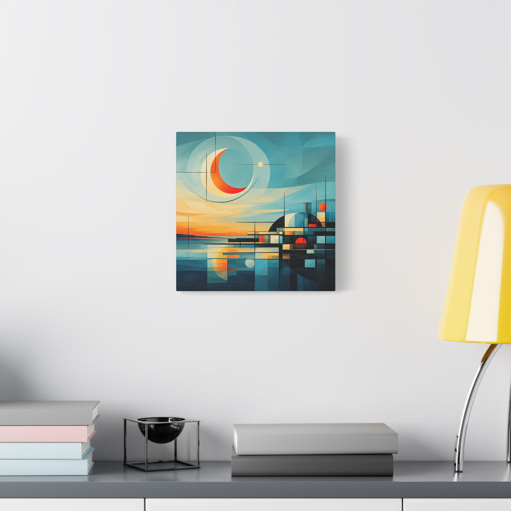 Crescent Harbor at Dusk — Abstract Matte Stretched Wall Decor