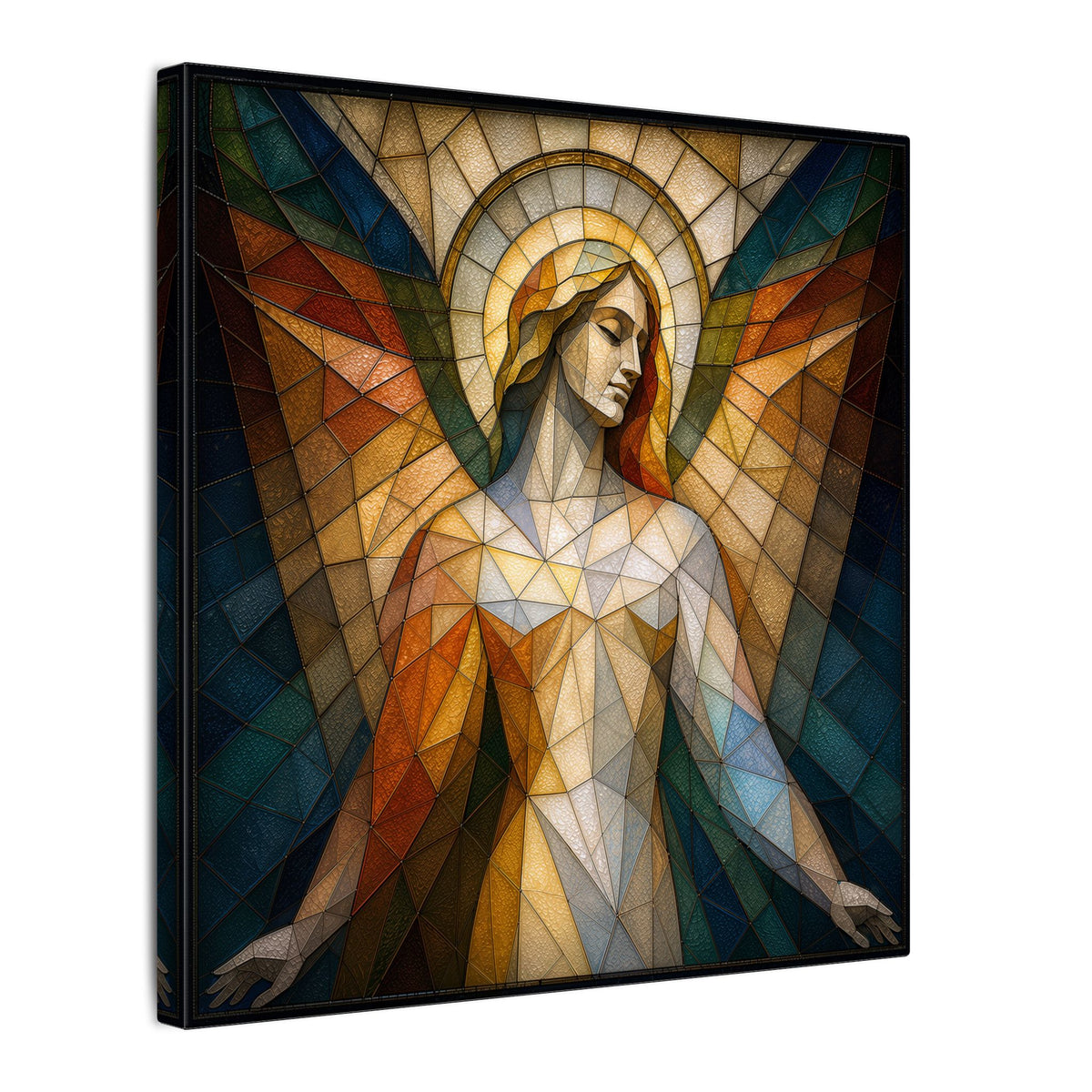 Grace in Light – Geometric Stained Glass Angel Canvas Print