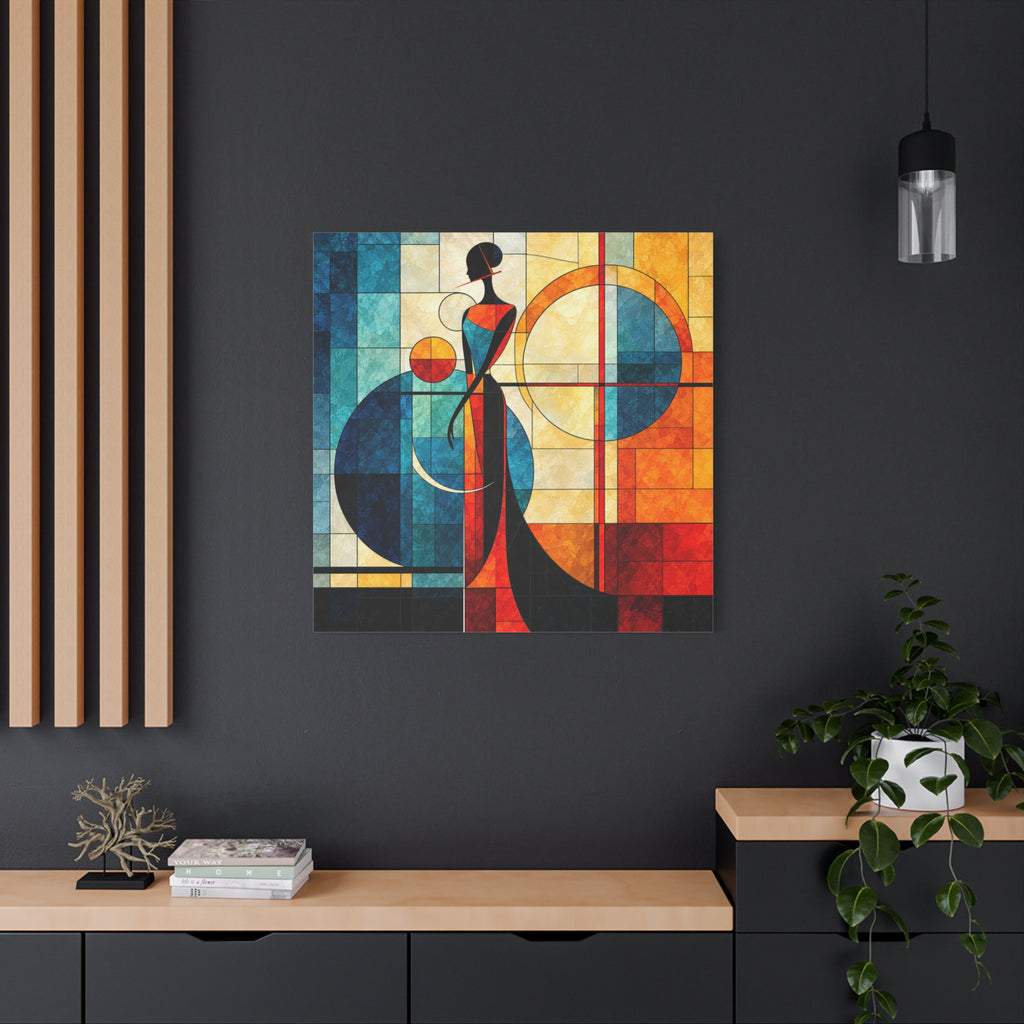 Solar Silhouette — Art Deco Stained Glass Woman Canvas