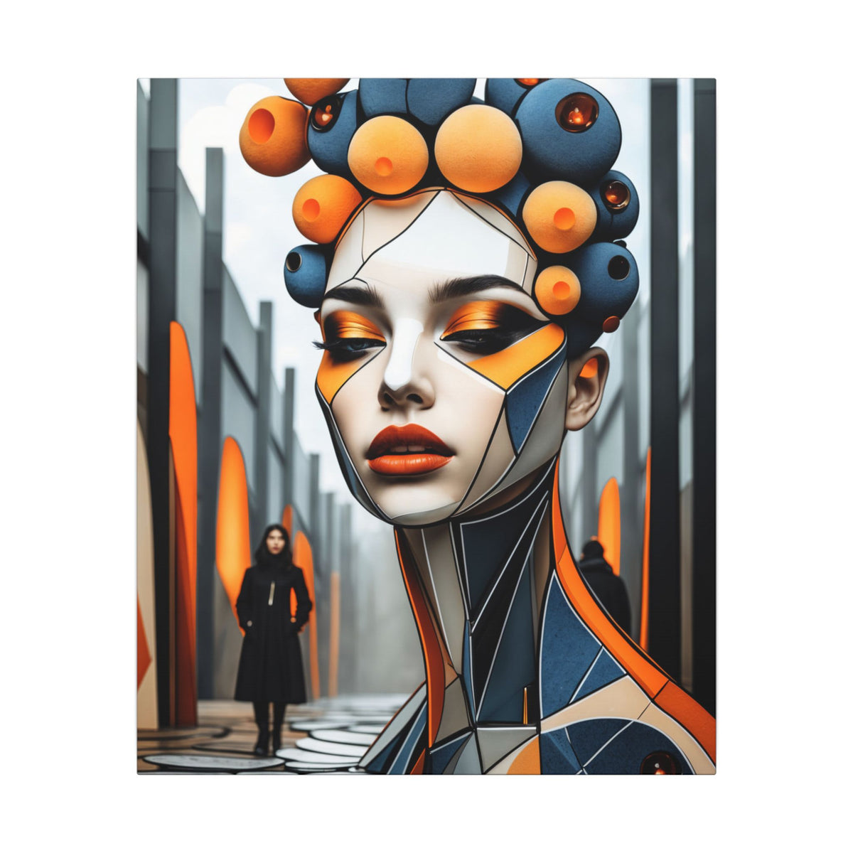 Orbital Crown – Futurist Geometric Female Portrait Canvas Print