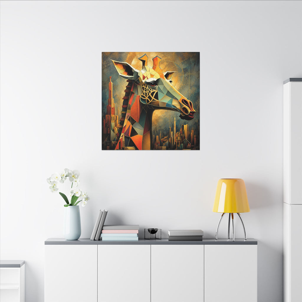 The Gilded Watcher — Cubist Giraffe Art Print