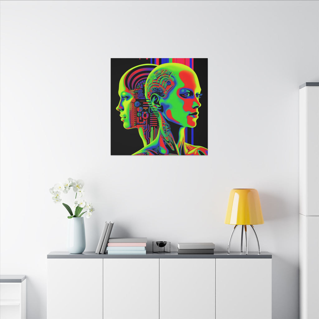 Neon Consciousness – Cybernetic Abstract Portrait Canvas Print