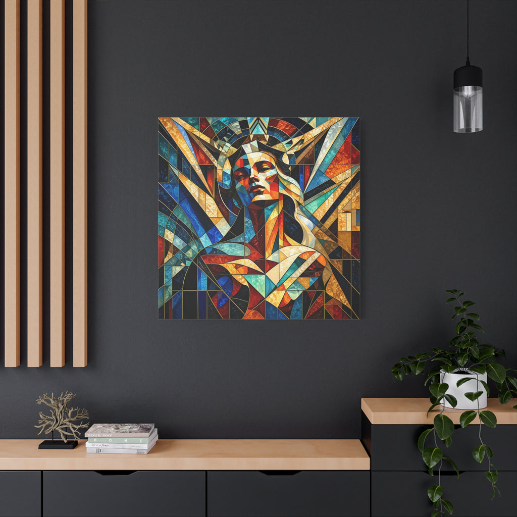 Built Like a Myth – Geometric Figurative Stained Glass Portrait Canvas Print