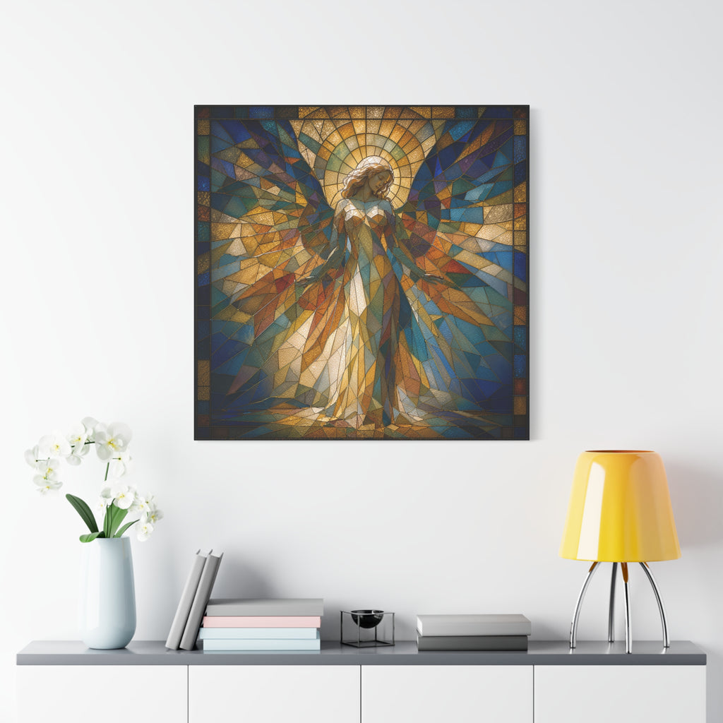 Radiance Descending — Stained-Glass Style Angelic Abstract Cubist Art Print
