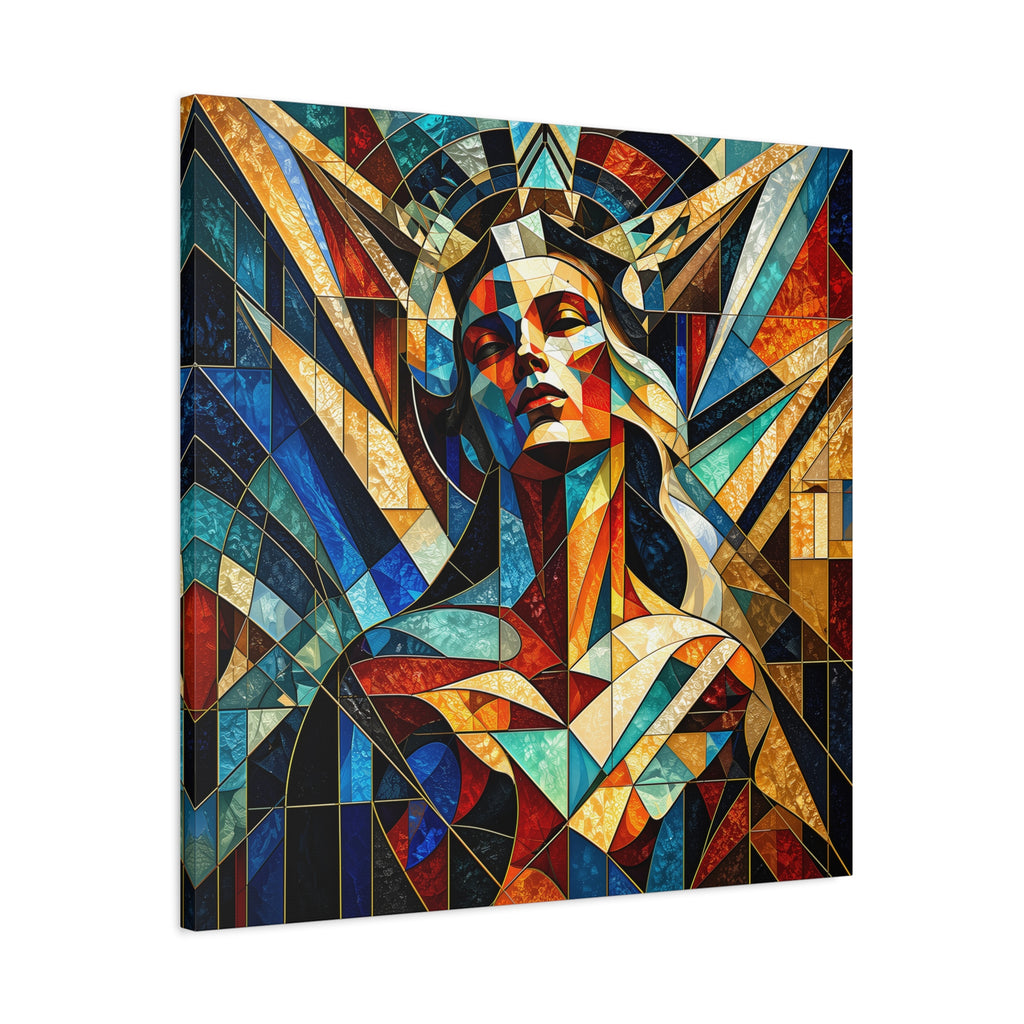 Built Like a Myth – Geometric Figurative Stained Glass Portrait Canvas Print