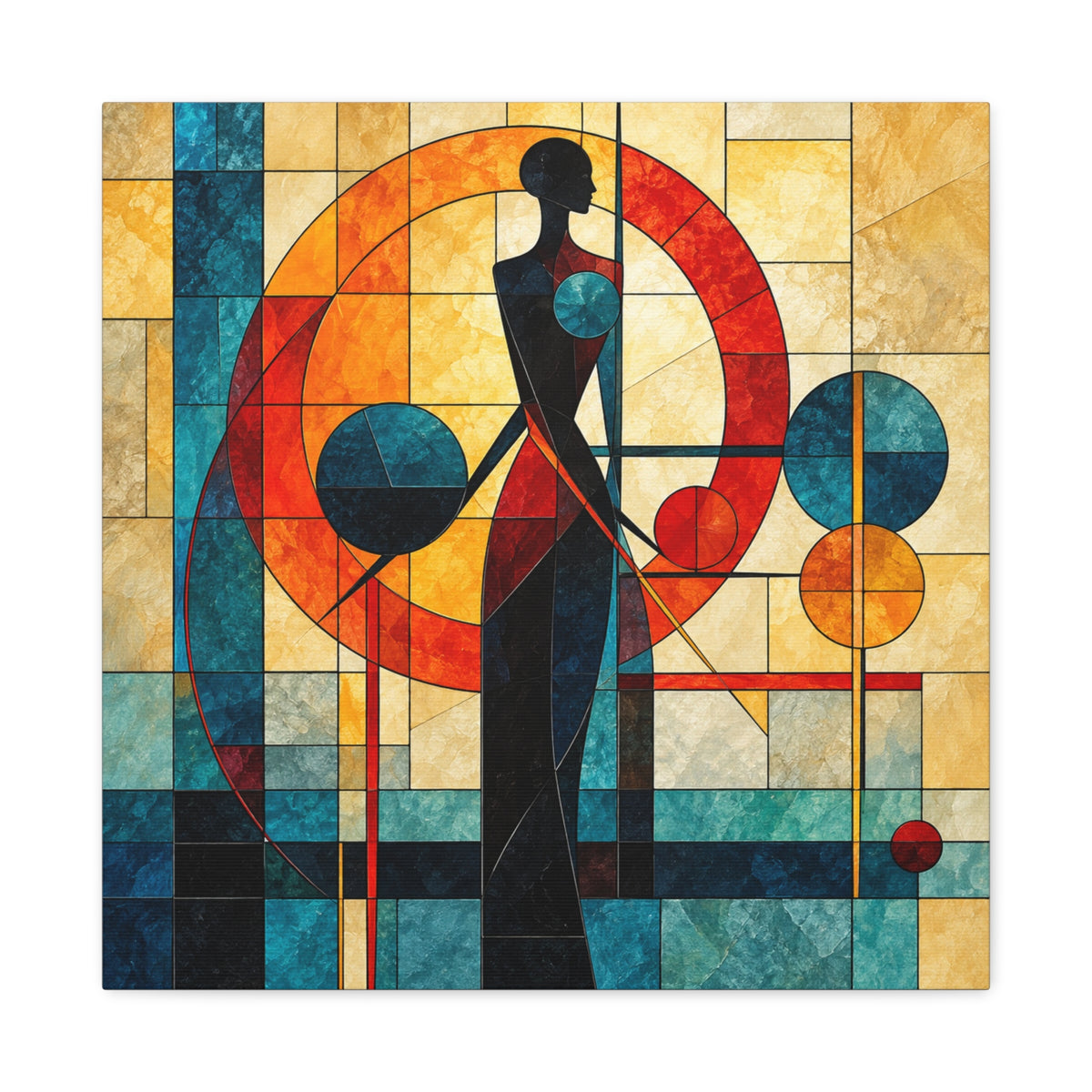 Radiant Orbit — Modern Stained Glass Woman Canvas