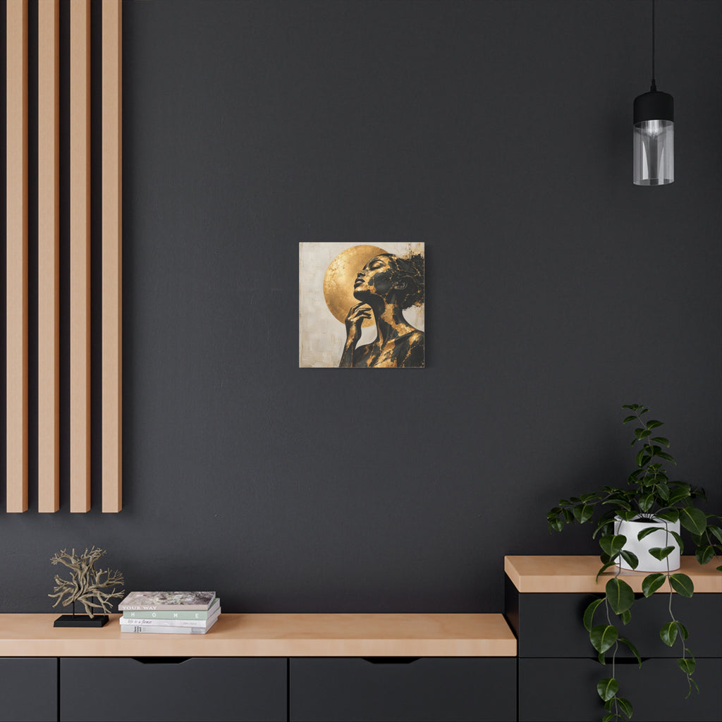 Crowned in Light — Modern Black & Gold Woman Portrait