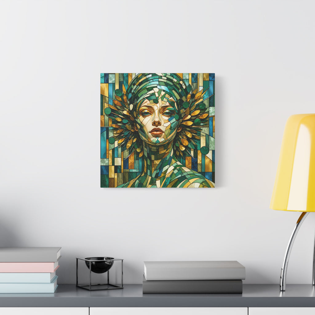 Verdant Empress — Stained Glass Botanical Woman Portrait
