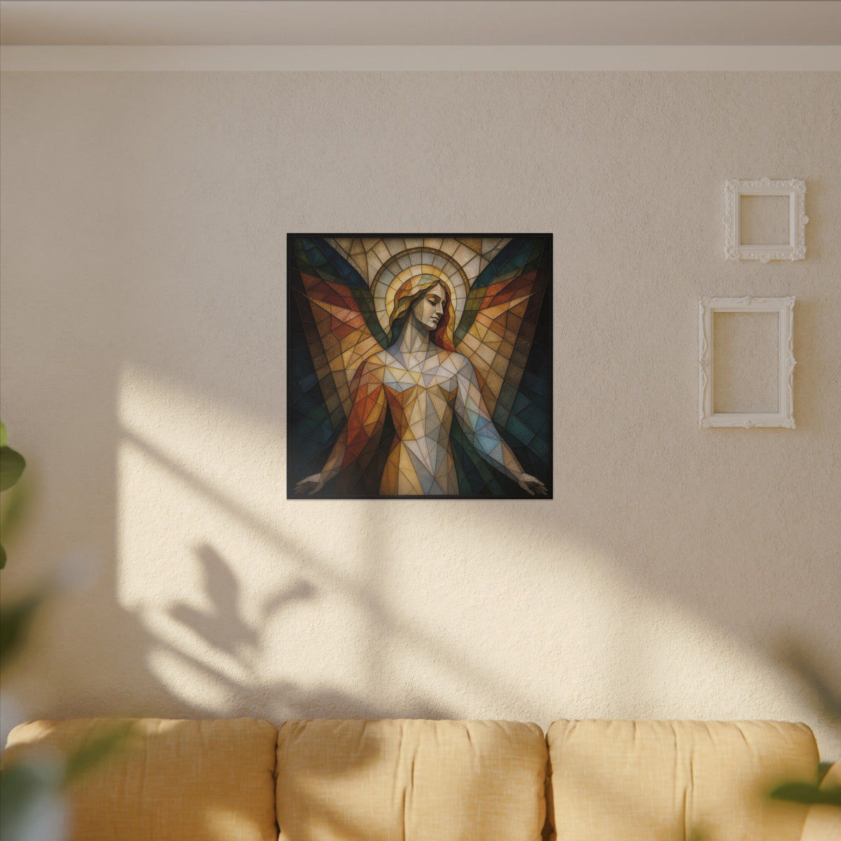 Grace in Light – Geometric Stained Glass Angel Canvas Print