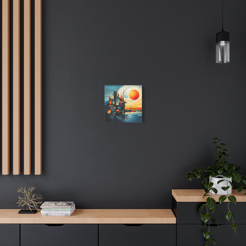 Sun Beyond Structure – Geometric Abstract Sunrise Canvas Print