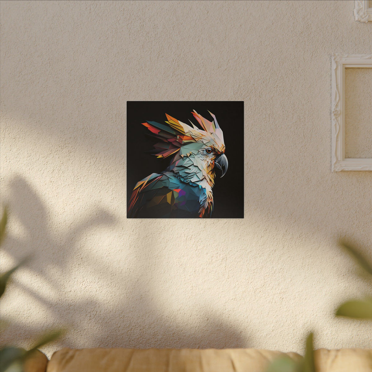 Crowned Instinct – Geometric Cockatoo Portrait Canvas Print