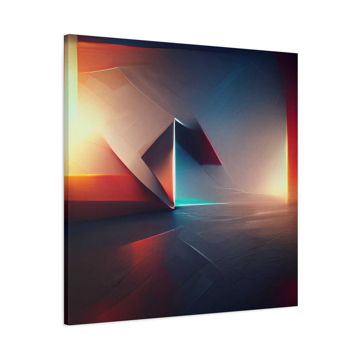 Threshold of Light — Luminous Geometric Abstract in Crimson, Indigo & Gold