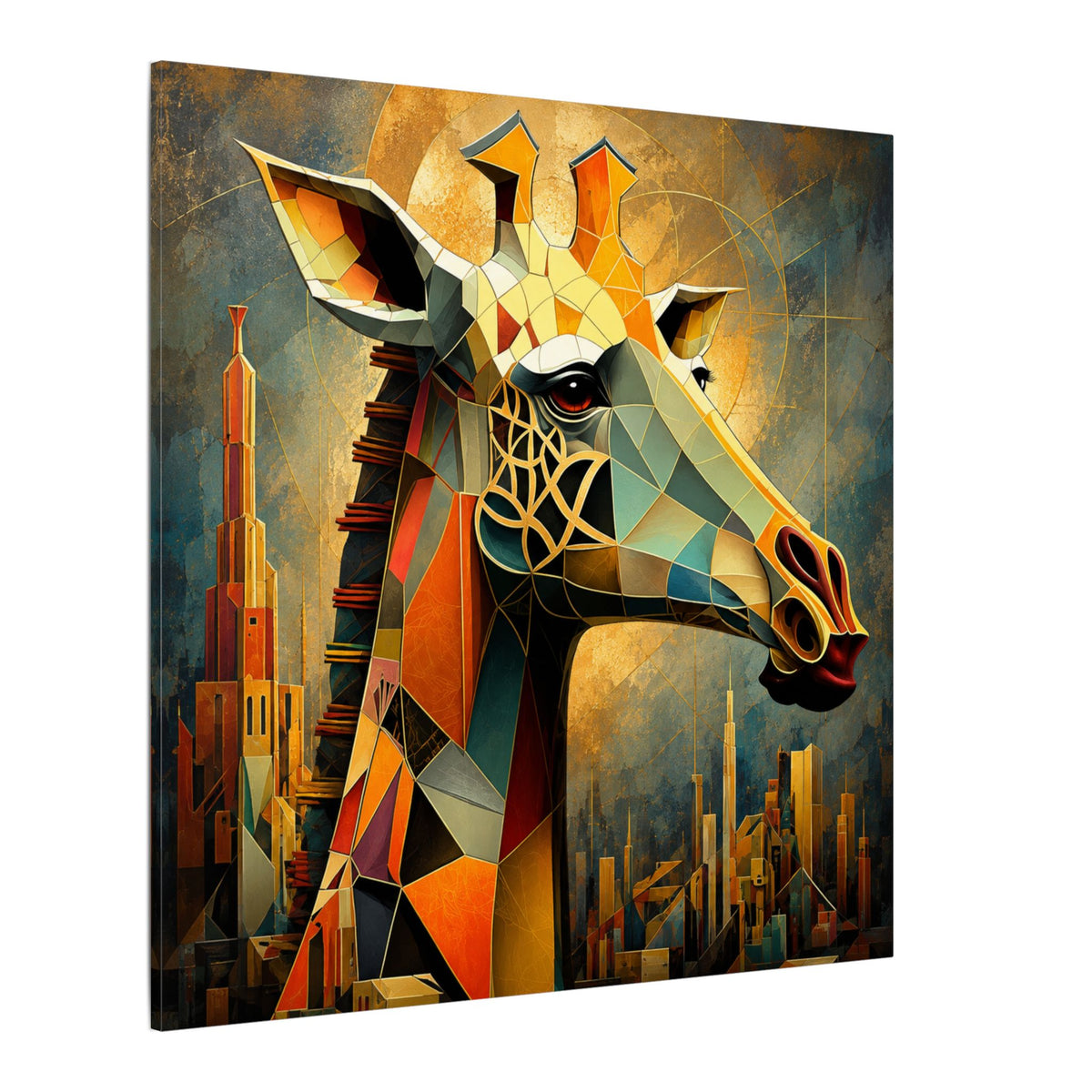The Gilded Watcher — Cubist Giraffe Art Print