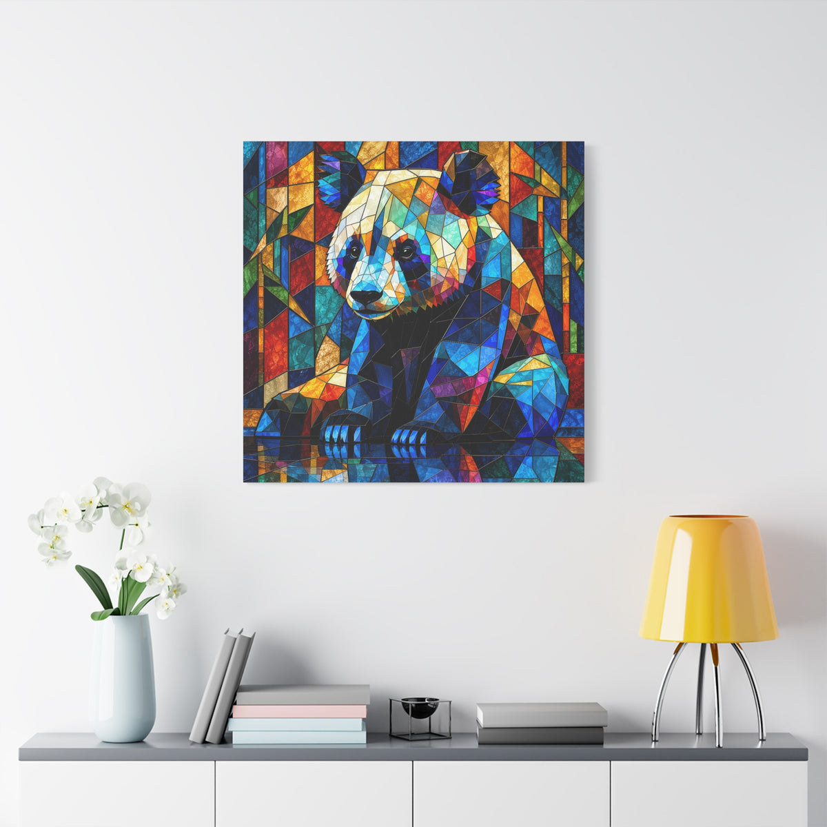Prismatic Panda — Stained Glass Geometric Animal Wall Art