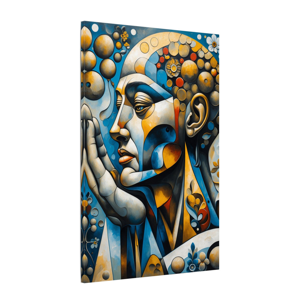 Prayer in Color – Geometric Praying Figure Canvas Print