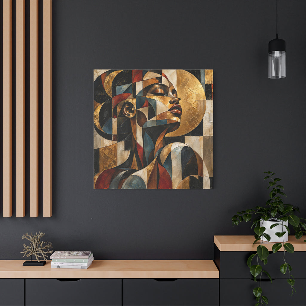 Gilded Perspective — Modern Cubist Woman Portrait Wall Art