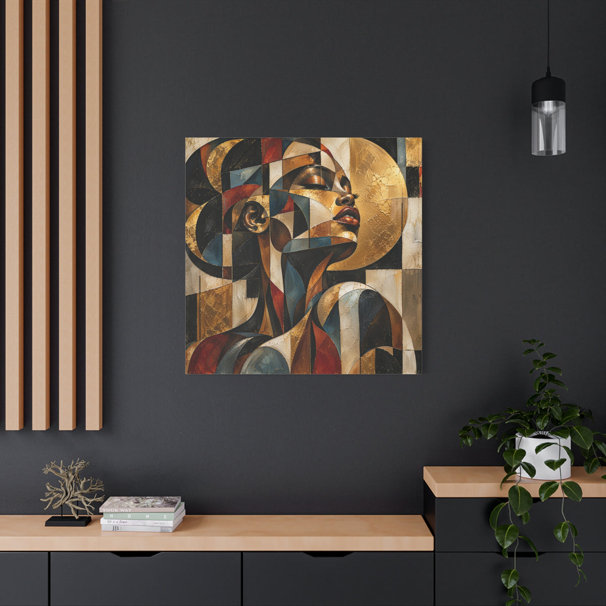 Gilded Perspective — Modern Cubist Woman Portrait Wall Art