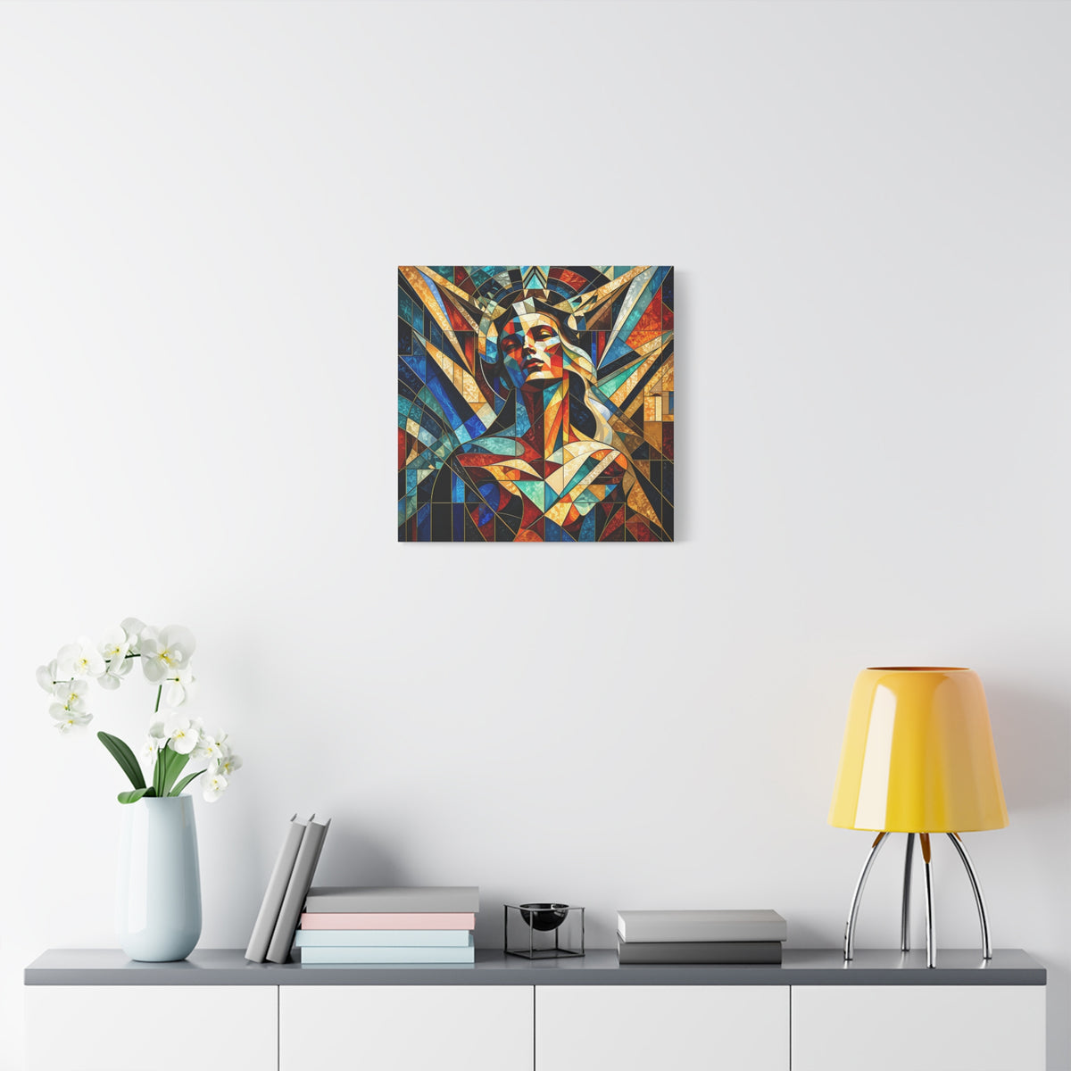 Built Like a Myth – Geometric Figurative Stained Glass Portrait Canvas Print