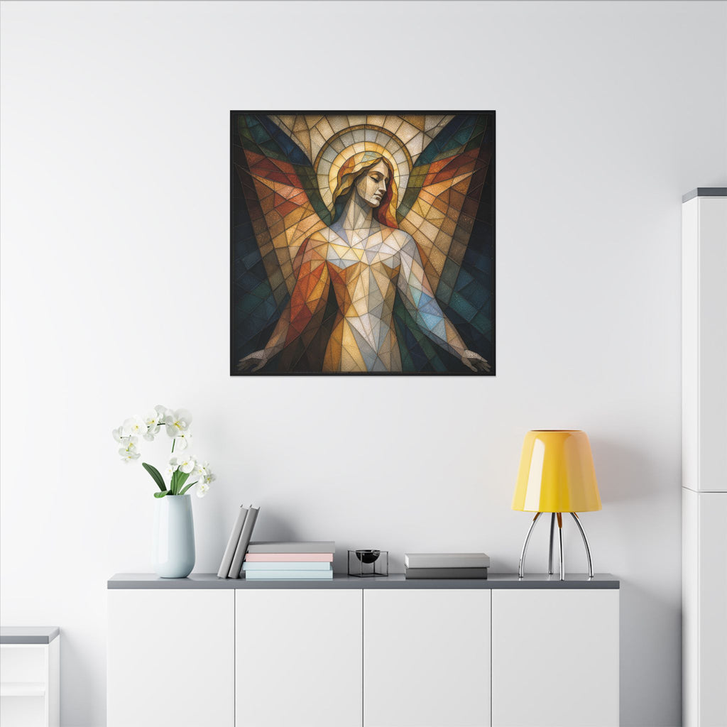 Grace in Light – Geometric Stained Glass Angel Canvas Print