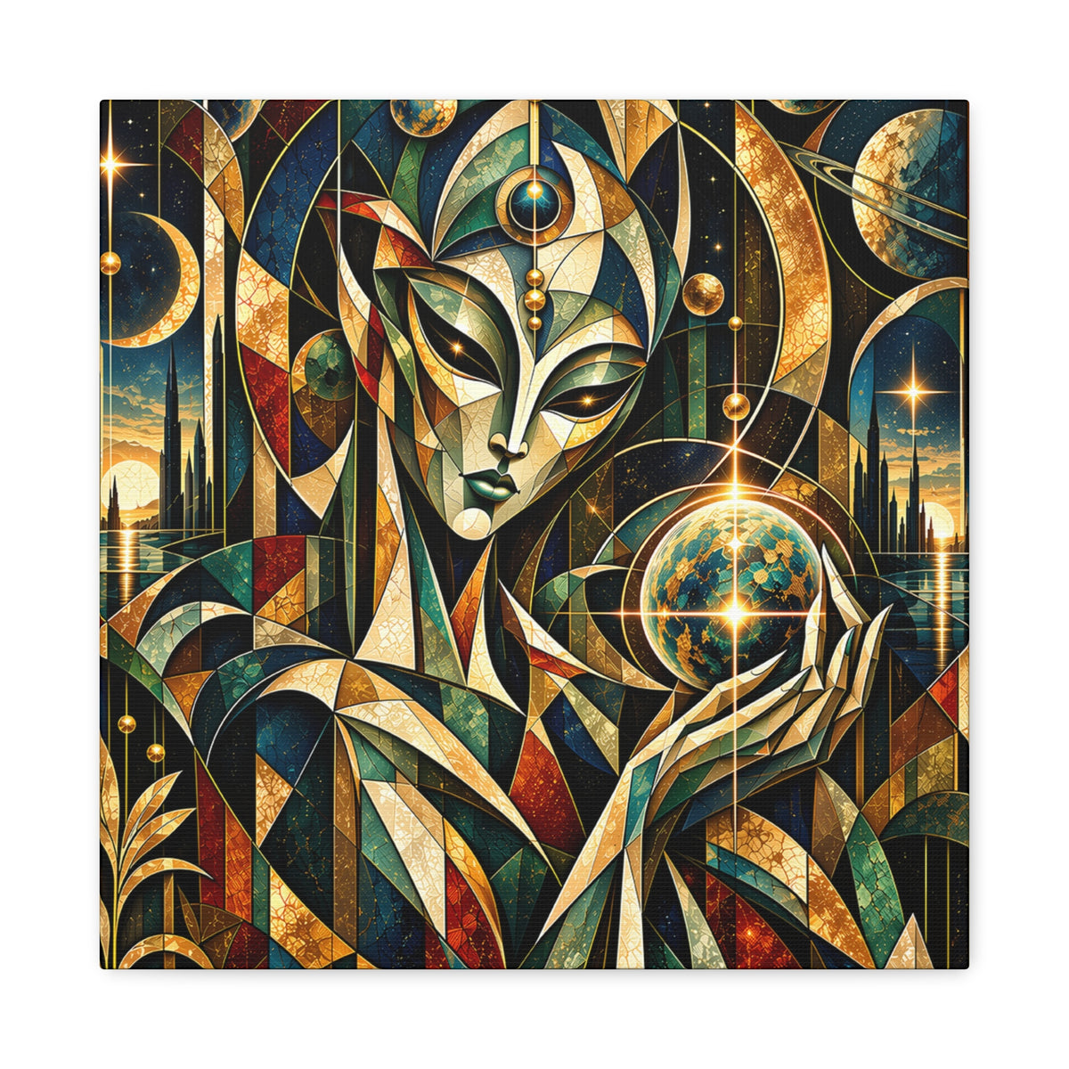 Keeper of Worlds — Futuristic Celestial Portrait Wall Art