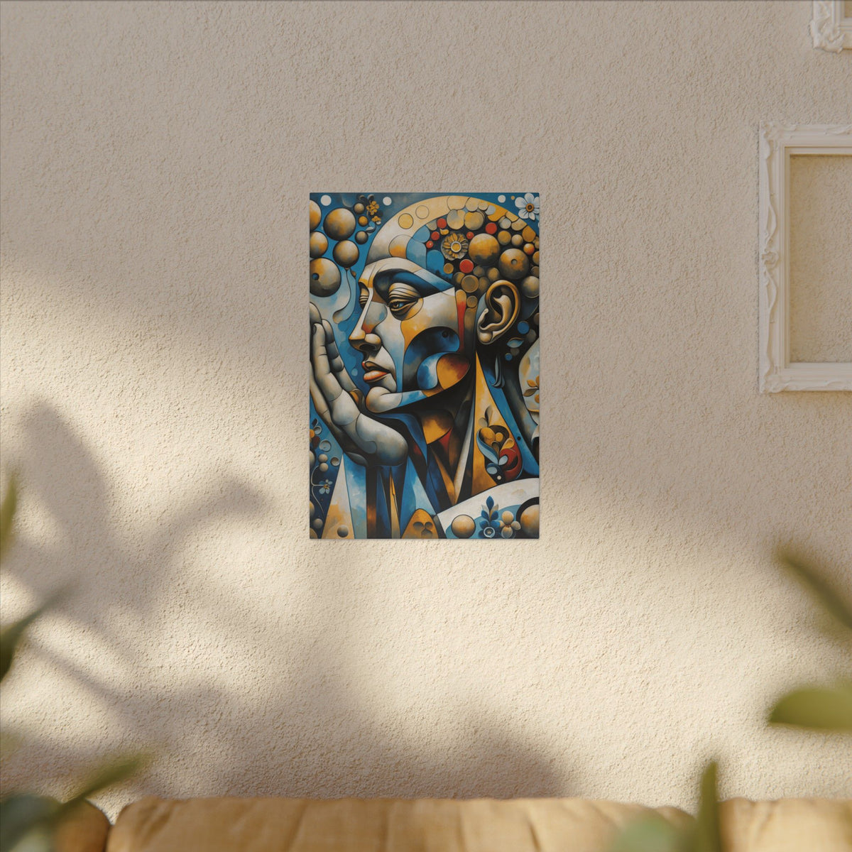 Prayer in Color – Geometric Praying Figure Canvas Print