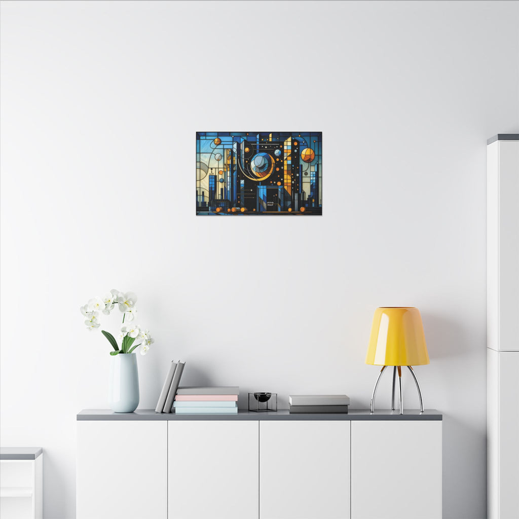 Celestial City – Futurist Stained Glass Geometric Cityscape Canvas Print