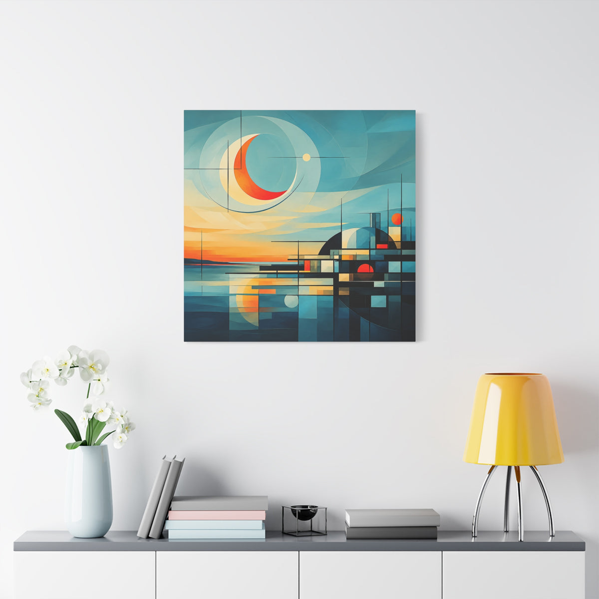 Crescent Harbor at Dusk — Abstract Matte Stretched Wall Decor