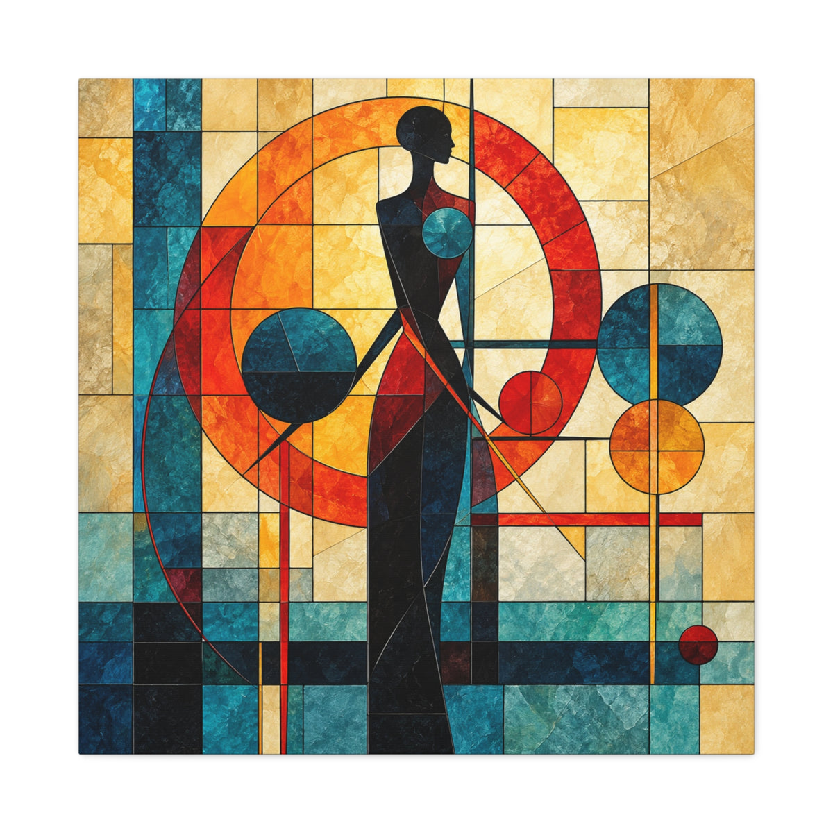 Radiant Orbit — Modern Stained Glass Woman Canvas