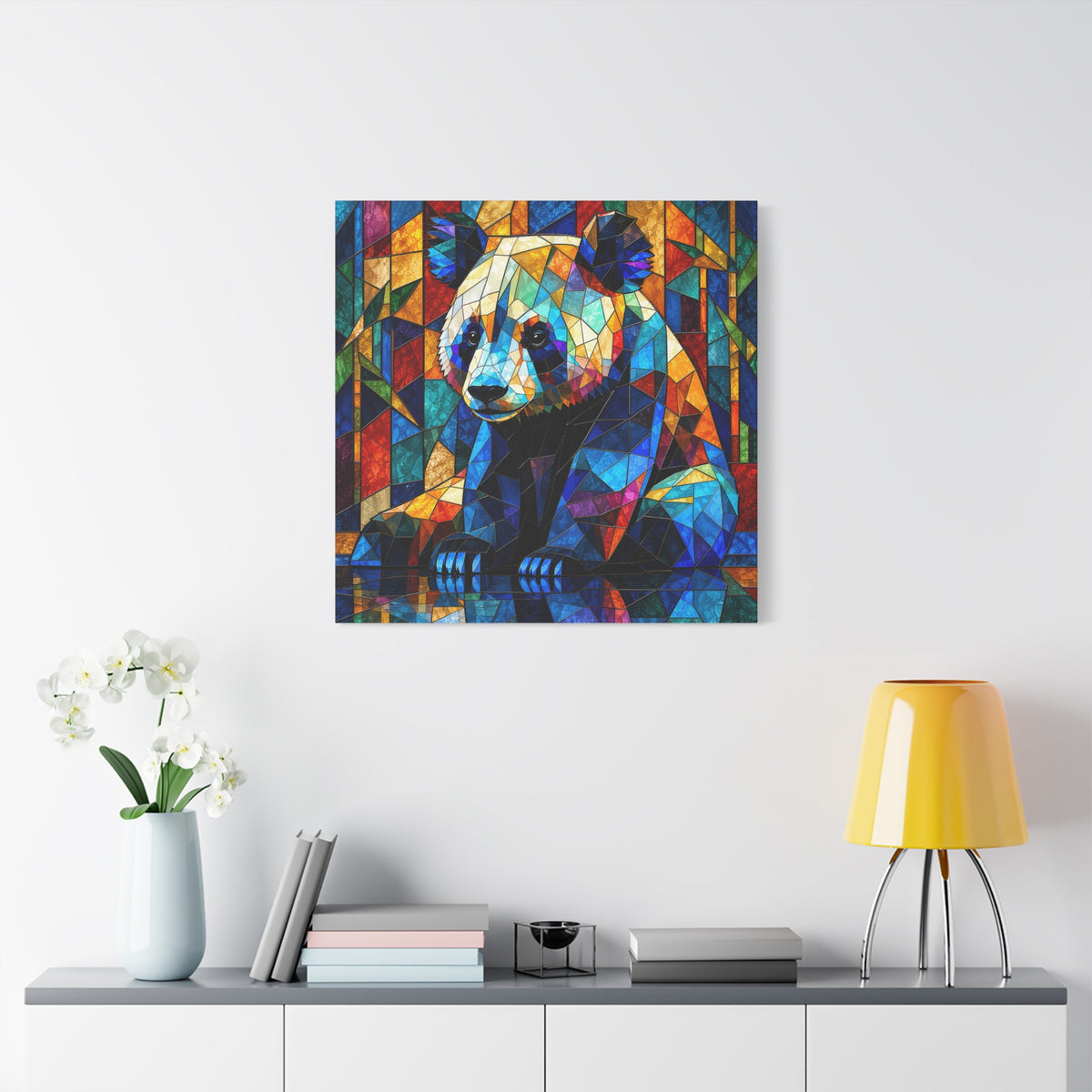 Prismatic Panda — Stained Glass Geometric Animal Wall Art