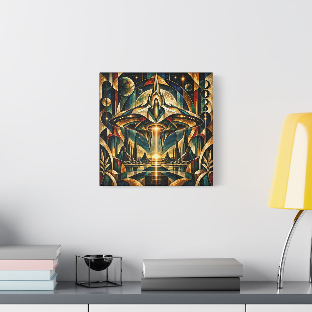 Arrival at the Golden Horizon — Futuristic Celestial Landscape Wall Art