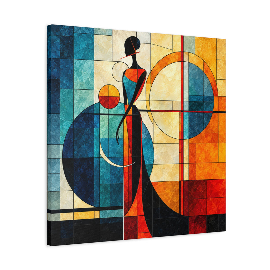 Solar Silhouette — Art Deco Stained Glass Woman Canvas