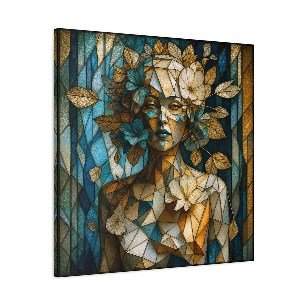 Where She Blooms — Modern Floral Stained Glass Woman Wall Art
