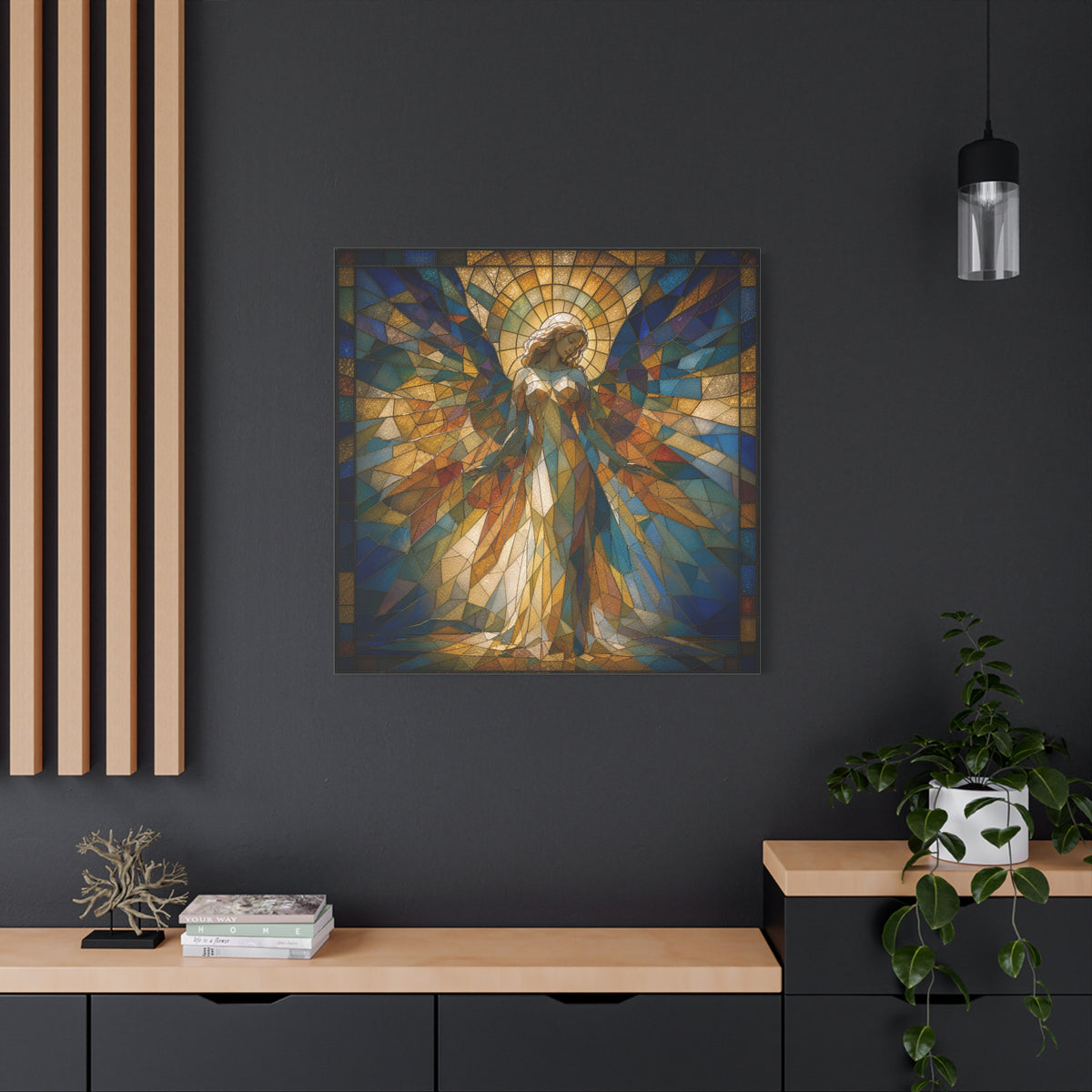 Radiance Descending — Stained-Glass Style Angelic Abstract Cubist Art Print